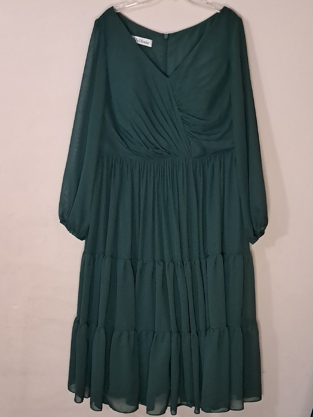 JJs House Women's Size 20W Dark Green Long Sleeve Tiered Maxi Dress